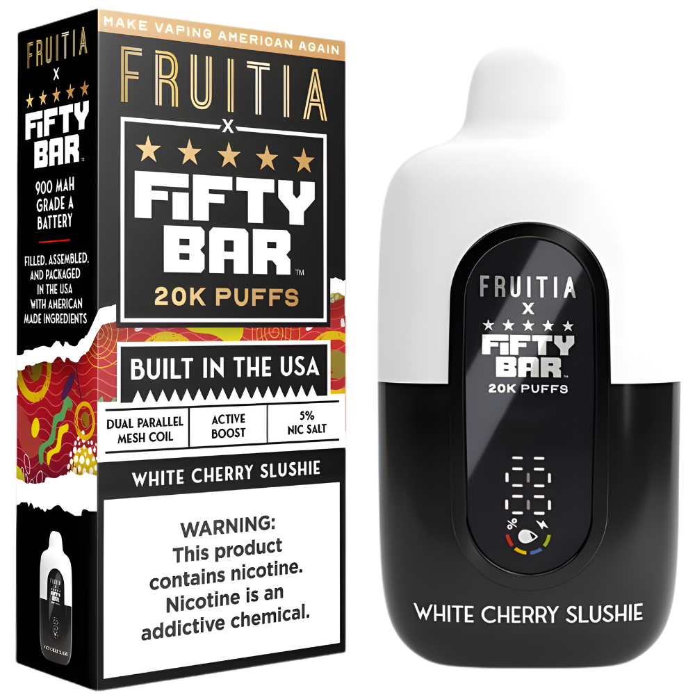 White Cherry Slushie – Fifty Bar X Fruitia | 20K Puffs White Cherry Slushie – Fifty Bar X Fruitia | 20K Puffs