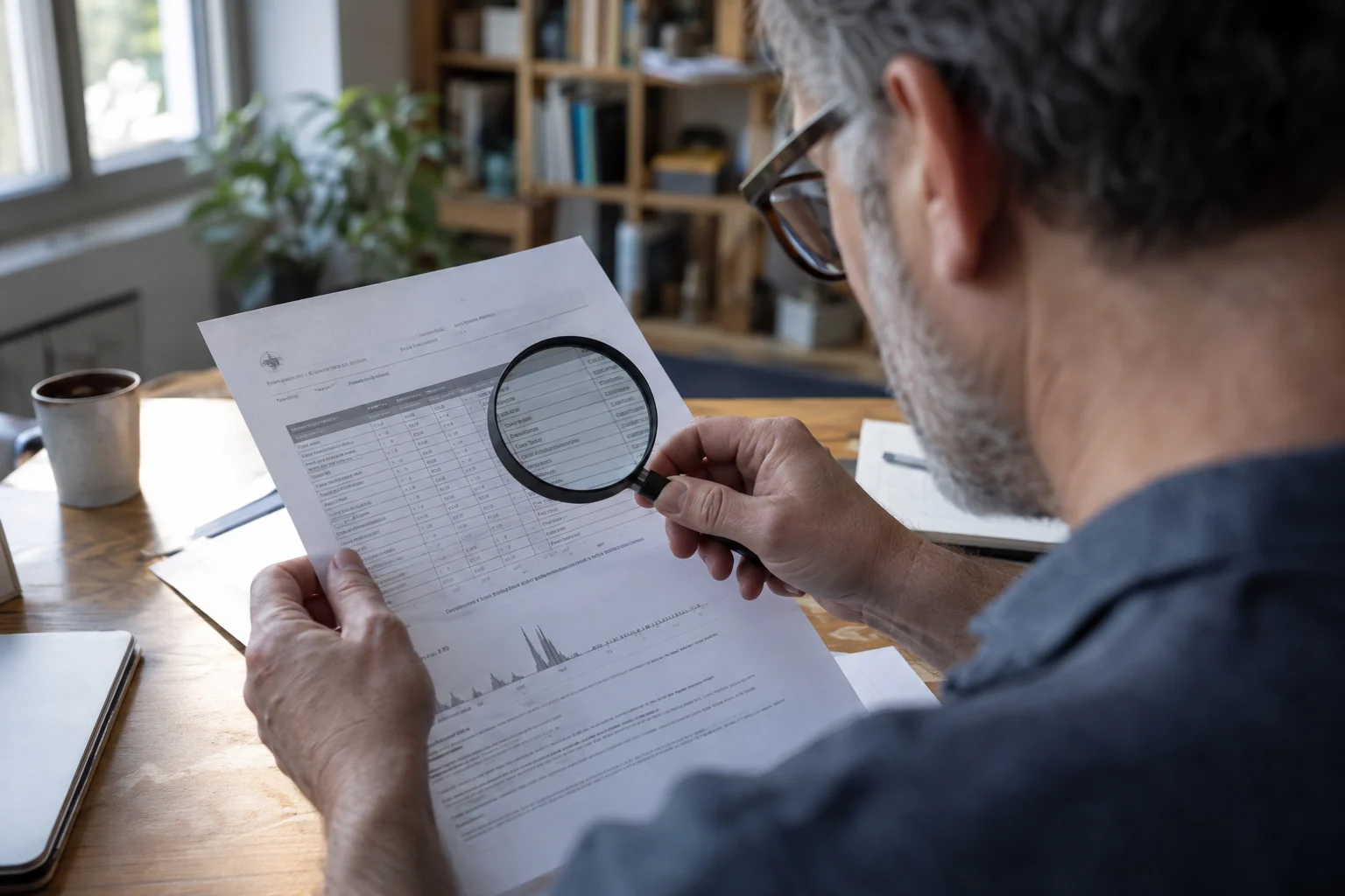 Adult reviewing a laboratory report at a naturally lit desk